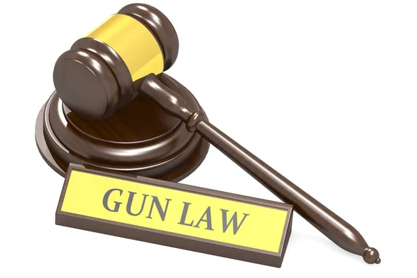 Judge Gavel Gun Law Banner Rendering — Stock Photo, Image