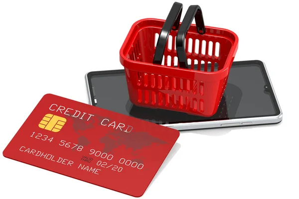 Online Shopping Concept Met Smartphone Mand Creditcard Rendering — Stockfoto