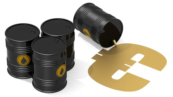 Black Crude Oil Barrels Golden Euro Sign Rendering — Stock Photo, Image