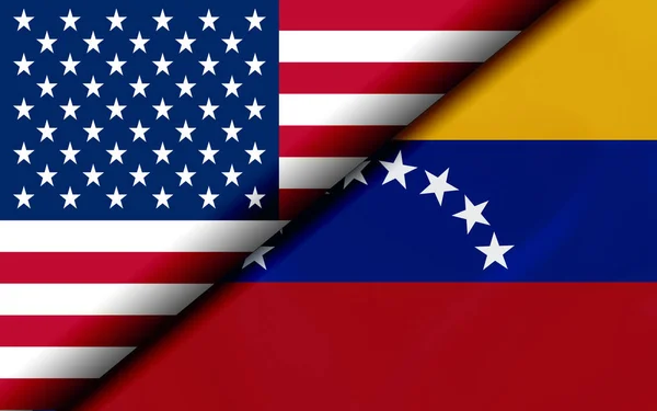 Vlajky Usa Venezuely Rozdělené Úhlopříčně Vykreslování — Stock fotografie
