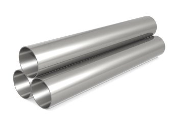 Metal borular beyaz arkaplanda izole edildi, 3B oluşturma