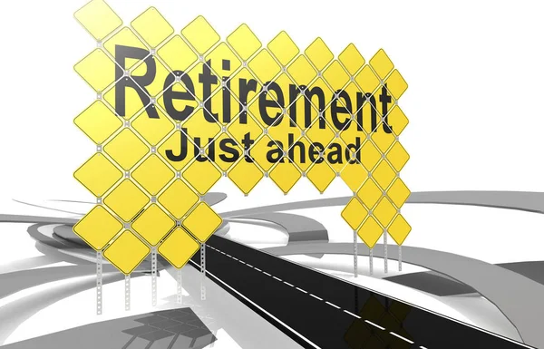 Retirement Just Ahead Word Giant Yellow Road Signs Rendering — Stock Photo, Image