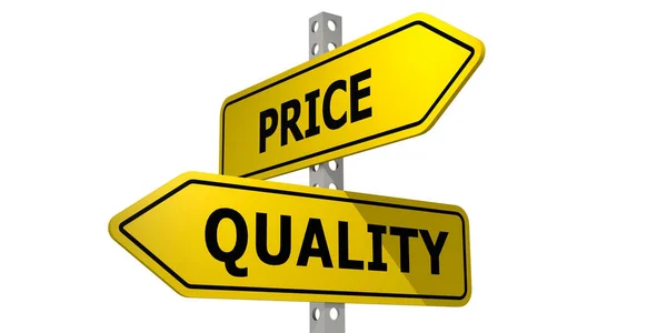 Yellow Road Sign Price Quality Word Rendering — Stock Photo, Image