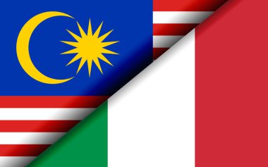 Malezya ve İtalya bayrakları çapraz olarak bölündü. 3B görüntüleme