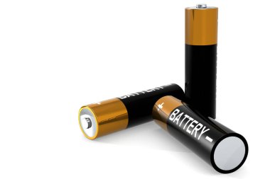 Çift A pili beyaz arkaplanda izole edildi, 3D görüntüleme