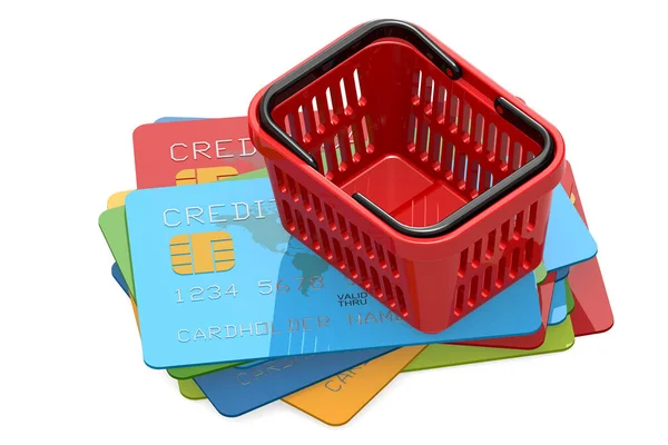 Multiple Credit Cards Red Basket Rendering — Stock Photo, Image