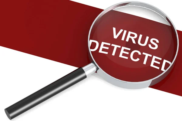 Palabra Detectada Virus Bajo Lupa Renderizado — Foto de Stock