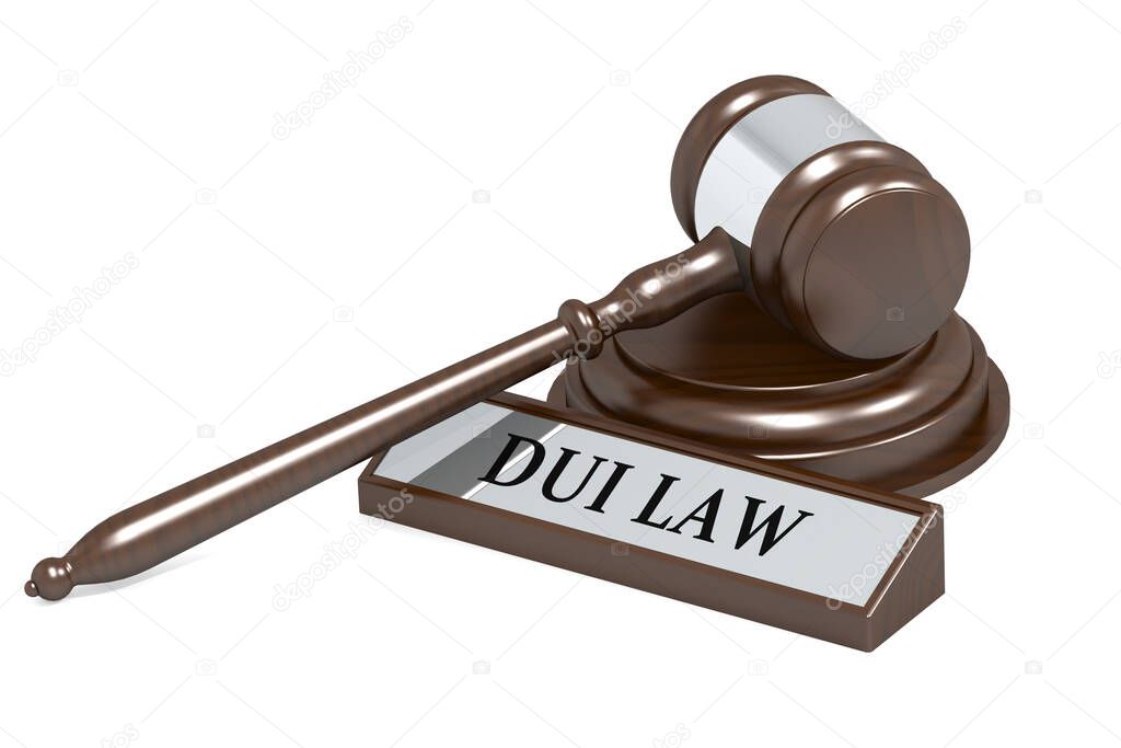 Judge gavel and DUI law banner, 3D rendering