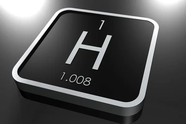 Hydrogen element from periodic table on black square block, 3d rendering