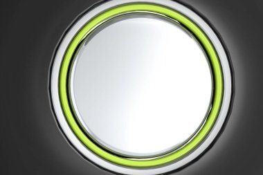 Siyah arkaplan üzerindeki boş metal düğme, 3d oluşturma