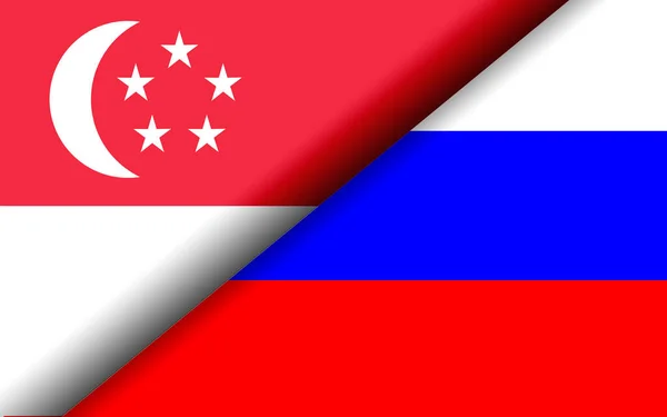 Bandeiras Cingapura Rússia Divididas Diagonalmente Renderização — Fotografia de Stock