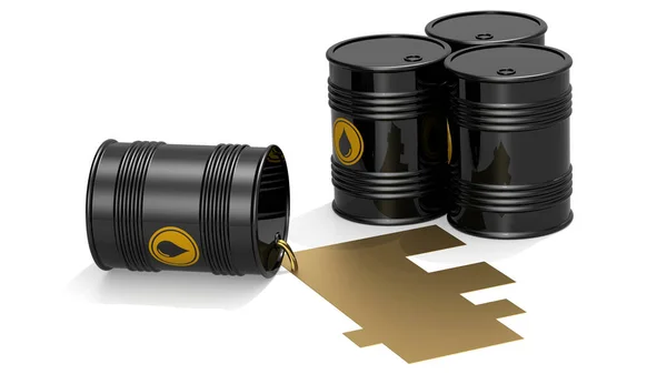 Black Crude Oil Barrels Golden Franc Sign Rendering — Stock Photo, Image