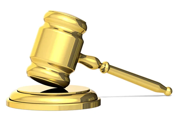 Golden Judge Gavel Izolován Symbol Konceptu Spravedlnosti Vykreslování — Stock fotografie