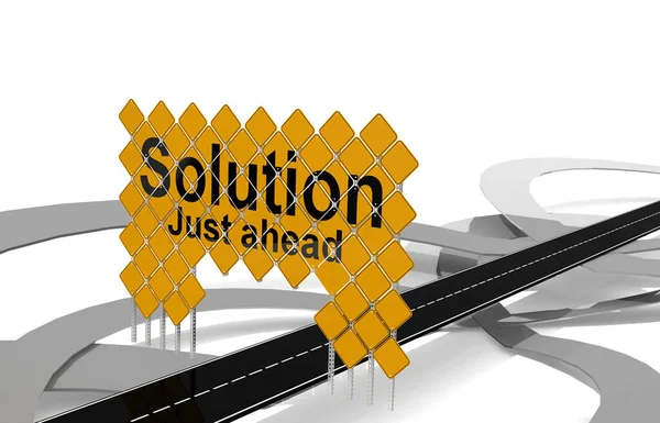 Solution Just Ahead Word Giant Yellow Road Signs Rendering — Stock Photo, Image