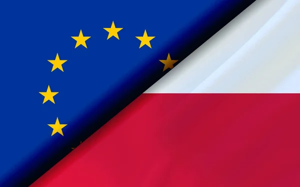欧盟和波兰的国旗对角线分开 3D渲染 — 图库照片