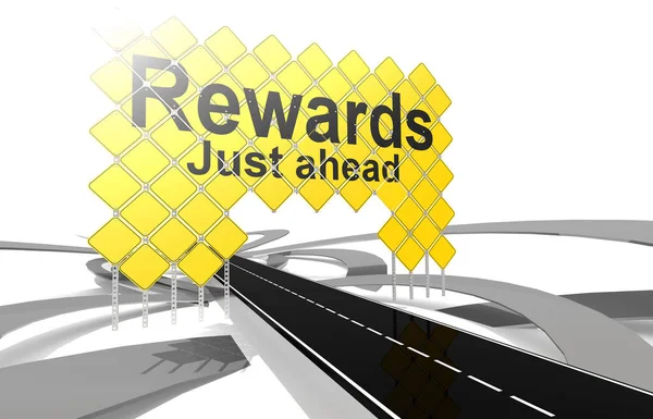 Belohnung Knapp Vor Wort Auf Riesigen Gelben Verkehrsschildern Rendering — Stockfoto