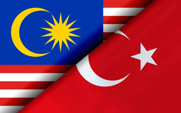 Malaysias Och Turkiets Flaggor Delade Sig Diagonalt Rendering — Stockfoto