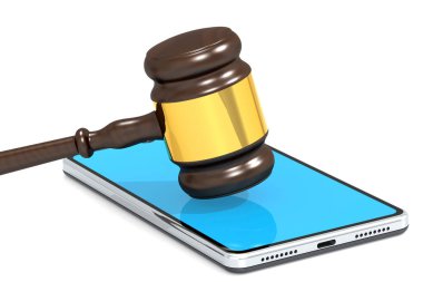 Gavel çekiç ve cep telefonu, 3D görüntüleme