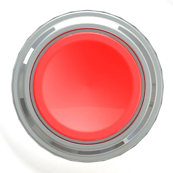 Красная Кнопка Металлическим Кольцом Рендеринг — стоковое фото