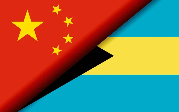 Drapeaux Chine Des Bahamas Divisés Diagonale Rendu — Photo