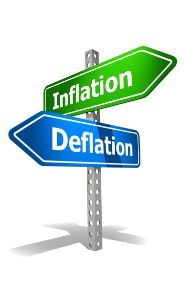 Segnale Stradale Con Inflazione Deflazione Parola Rendering — Foto Stock
