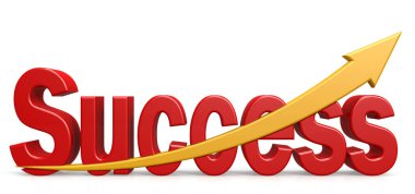 Başarı kelimesi yukarı doğru altın oklu, 3B biçimlendirmeli