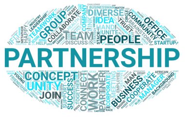 Ortaklık kelime bulutu kavramı beyaz arka planda, 3d render