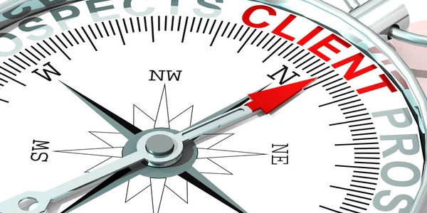 Metalowy Kompas Słowem Klienta Renderowanie — Zdjęcie stockowe