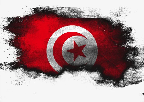 Tuniská Vlajka Malovaná Štětcem Bílém Pozadí Vykreslování — Stock fotografie