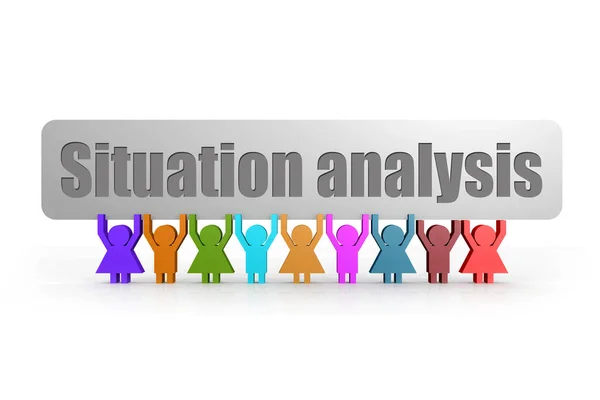 Situation Analysis Word Banner Hold Group Puppets Rendering — Stock Photo, Image