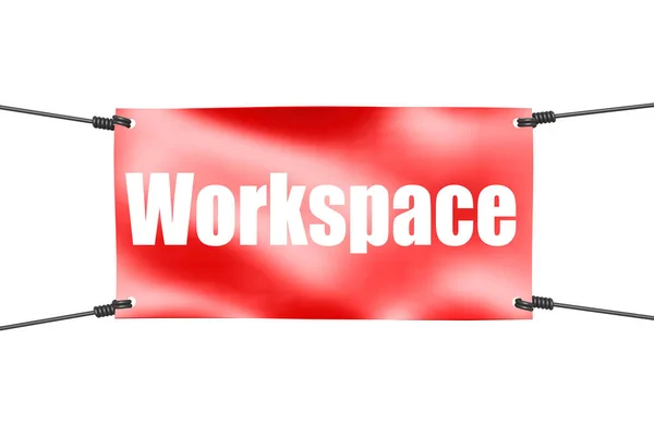 Palabra Espacio Trabajo Con Banner Amarre Rojo Renderizado — Foto de Stock