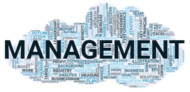 Beyaz arka planda, 3d render yönetimi word bulut kavramı