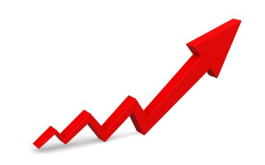 Beyaz arkaplanlı kırmızı ok, 3B oluşturma