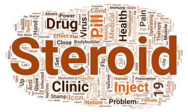 Beyaz arkaplanda steroid kelime bulutu konsepti, 3D görüntüleme