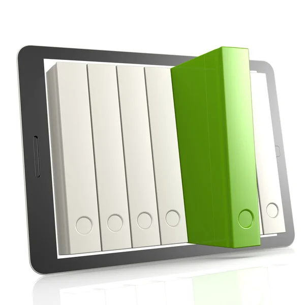 Livro verde e tablet — Fotografia de Stock