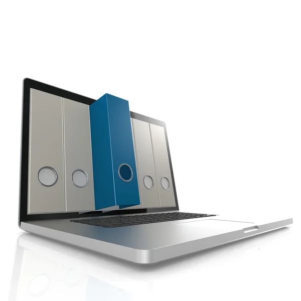 Φορητό υπολογιστή με μπλε φάκελο — Φωτογραφία Αρχείου