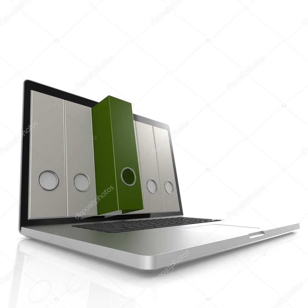 Laptop with green folder