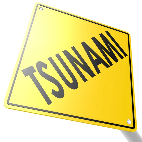 Segnaletica stradale con tsunami — Foto Stock