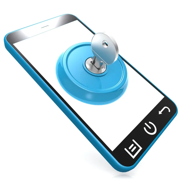 Blue key on smartphone — Stock Photo, Image