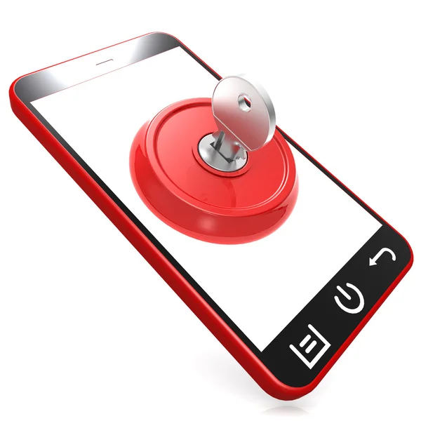 Red key on smartphone — Stock Photo, Image