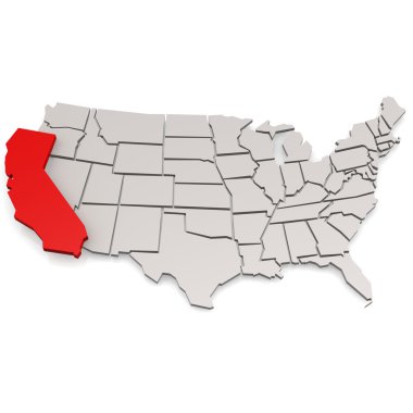 California harita gri ve kırmızı renklerde