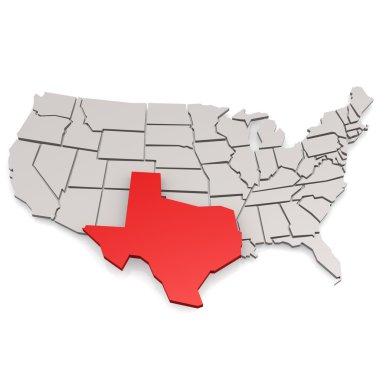 Texas harita gri ve kırmızı renklerde