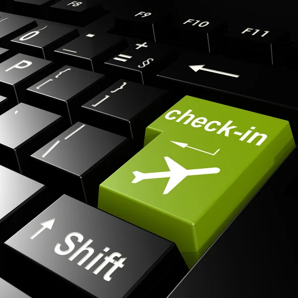 Online check in flight on green keyboard — Stock Photo, Image