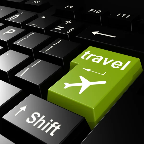 Travel with flight on green keyboard — Stock Photo, Image