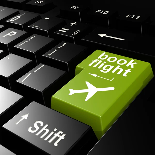 Book flight on green keyboard — Stock Photo, Image