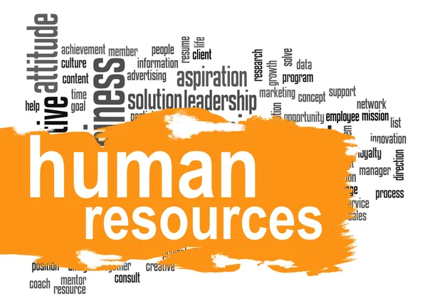 Nube de palabras de recursos humanos con banner naranja — Foto de Stock
