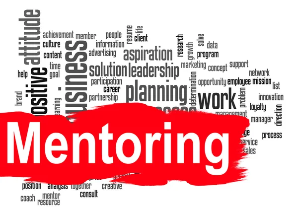 Mentoring word cloud con banner rosso — Foto Stock