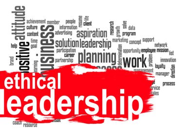 Ethical leadership word cloud with red banner clipart