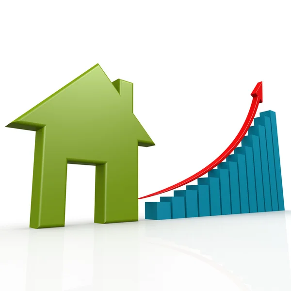 Zielony dom z wykres wzrost — Zdjęcie stockowe