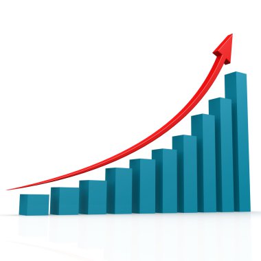 Mavi grafik üzerinde kırmızı ok